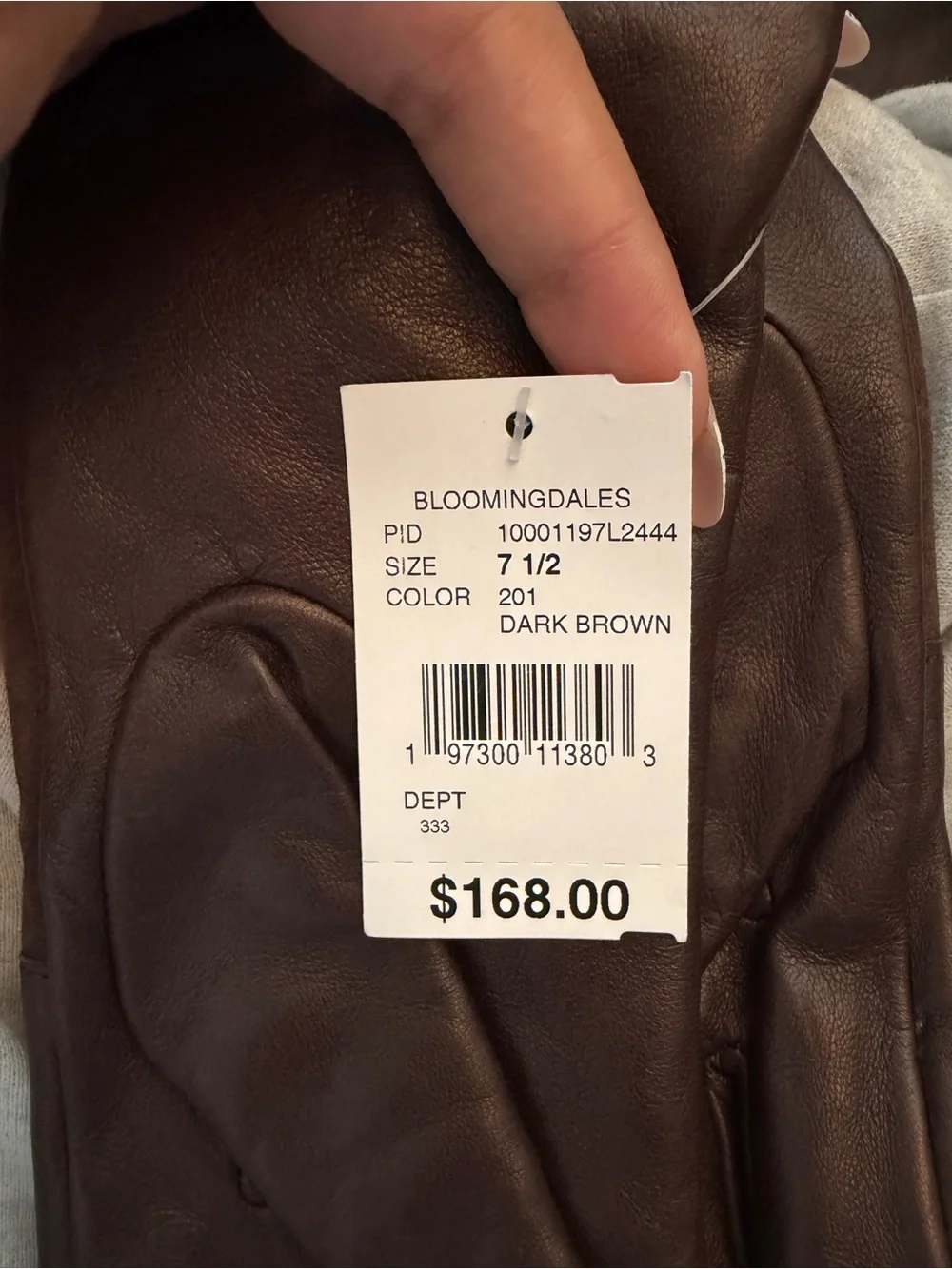 Bloomingdale’s Women’s Dark Brown Genuine Leather Gloves Size 7.5 NWT $168